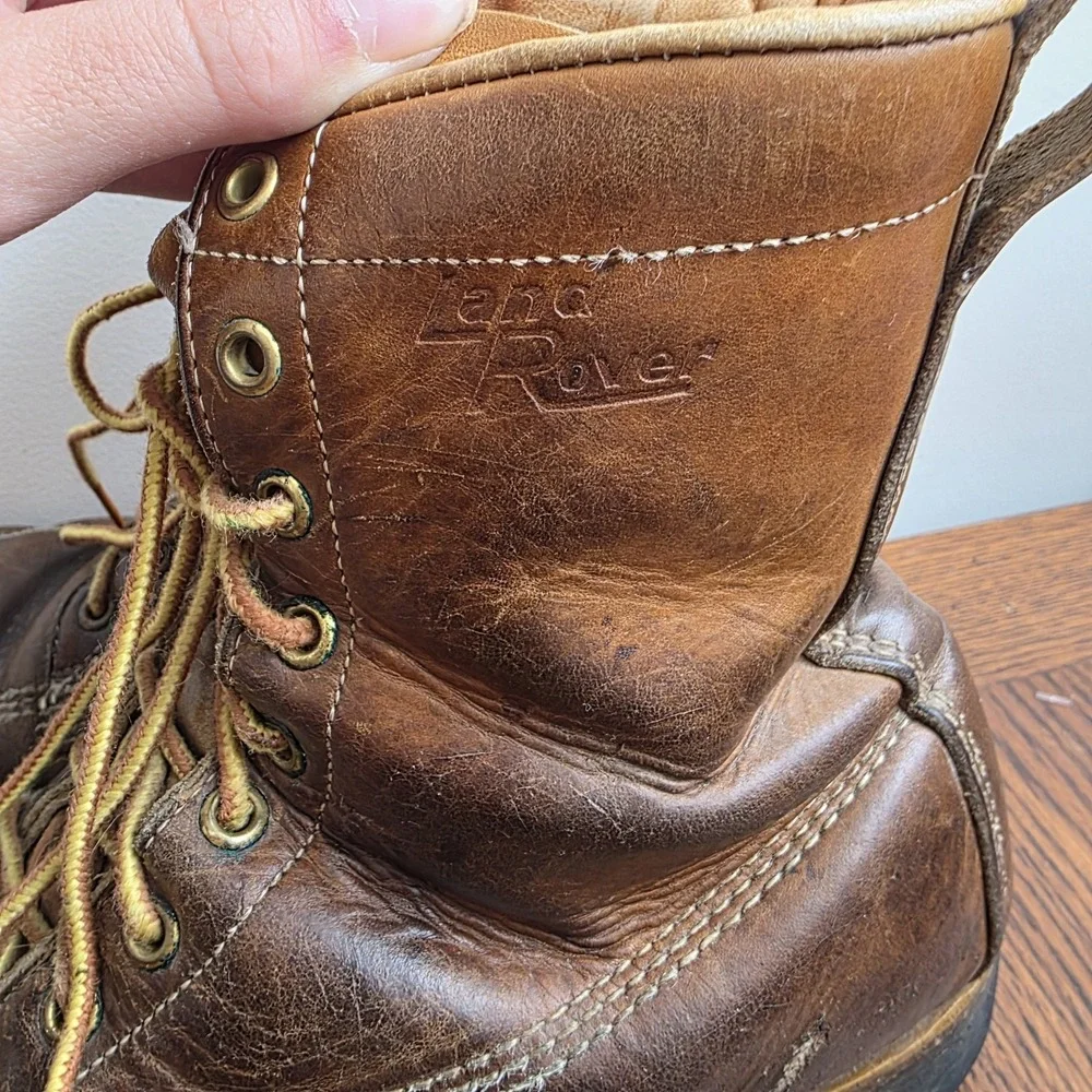 Leather‎ Square Toe Lace Up Land Rover Brown Boots Size 9.5 E Gorp Grunge Thrash